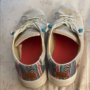 Hey Dude Women's White Sneakers with Multicolor Accents